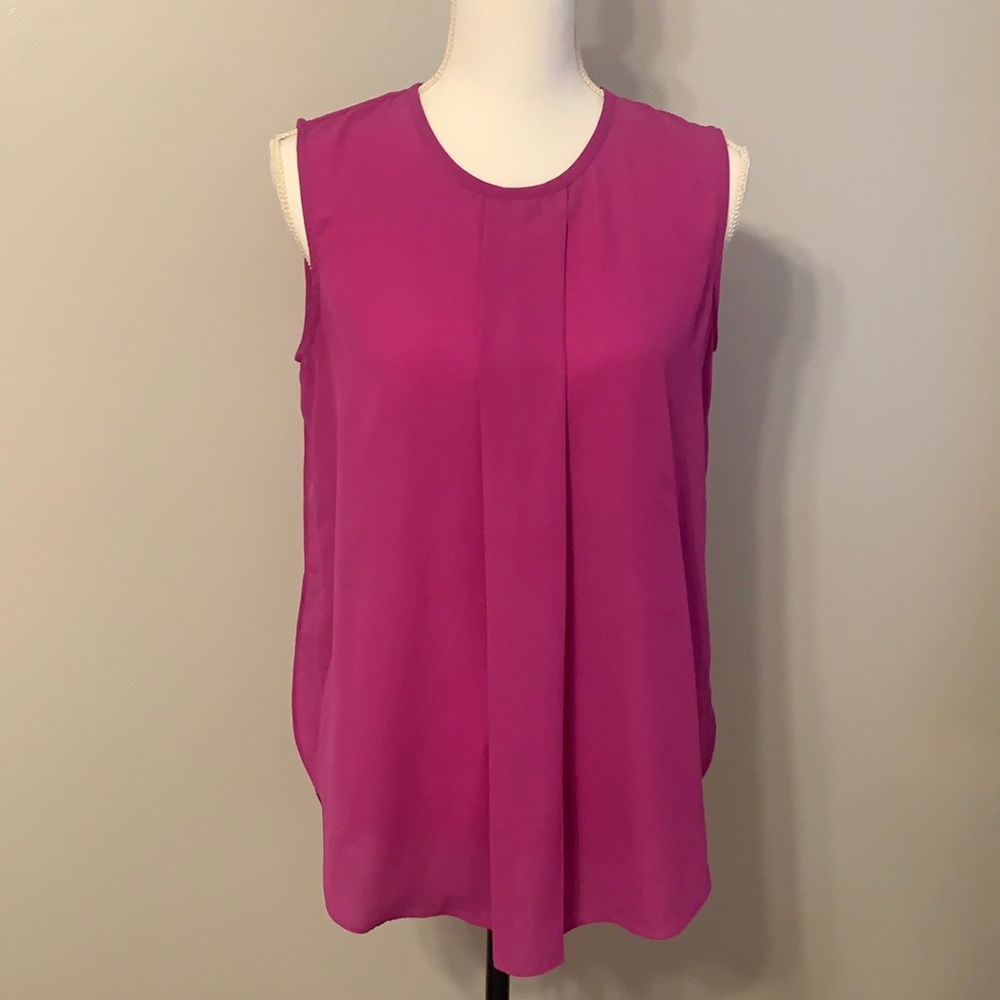 Vince Camuto, Sleeveless silky top with front pleat detail, pink, small, shirt